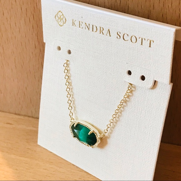 Kendra Scott Elisa Cat's Eye Emerald Green Pendant necklace Gold Plated - Picture 2 of 7